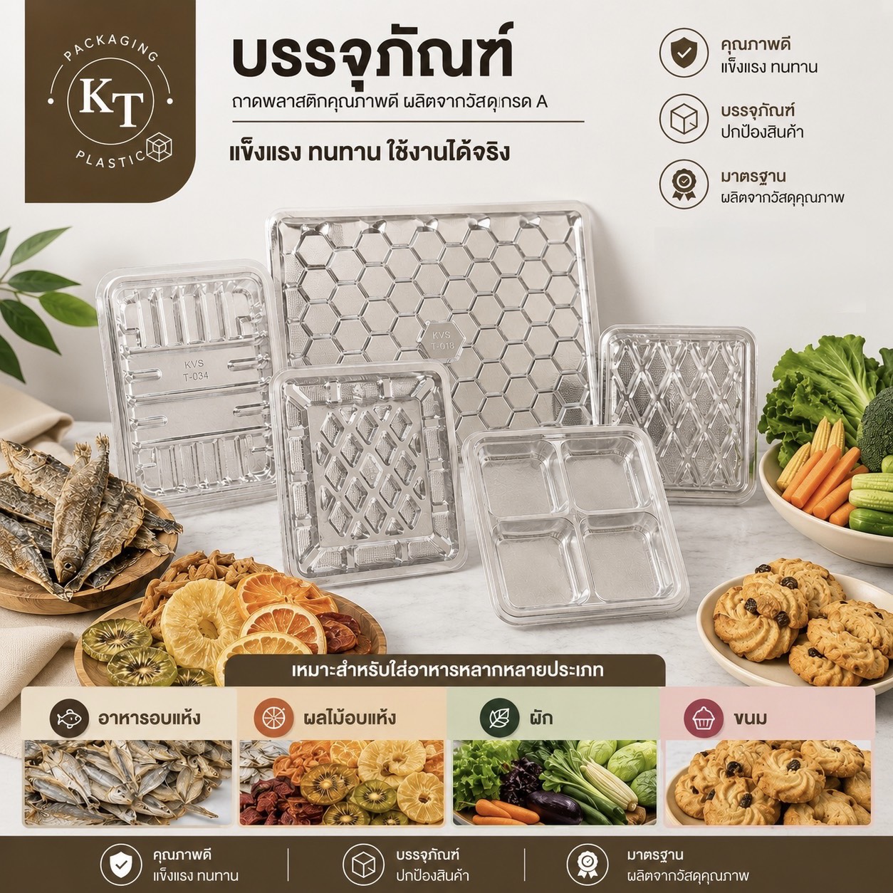 ถาดและกล่องบรรจุภัณฑ์พลาสติกเกรด A หลากหลายรูปแบบ